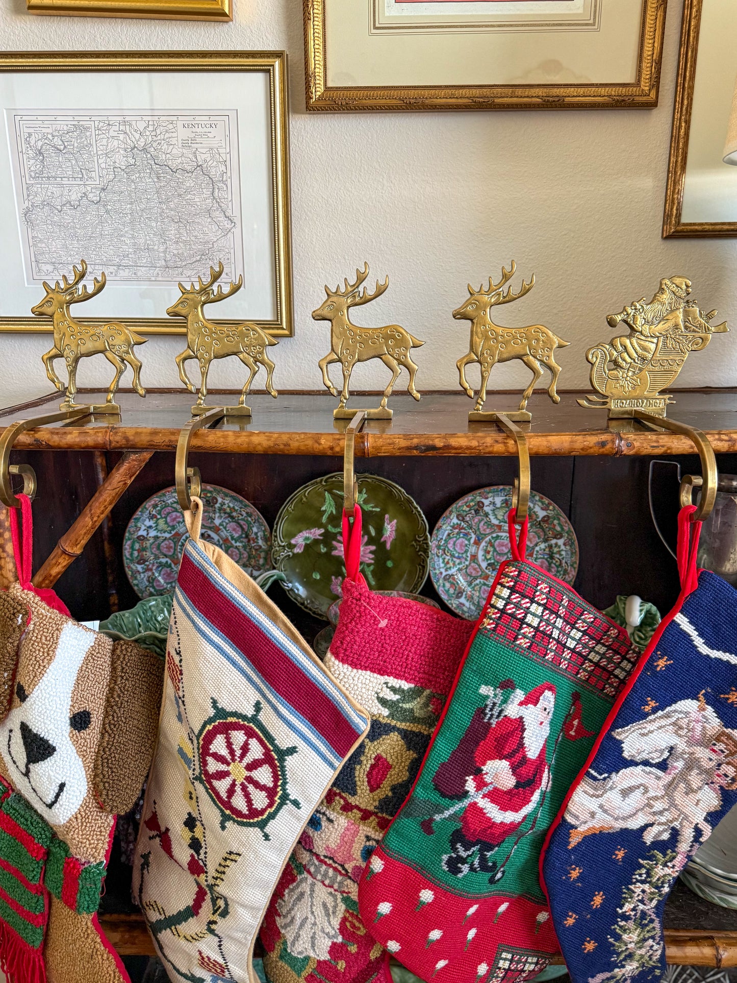 Set of 5 vintage brass stocking hangers