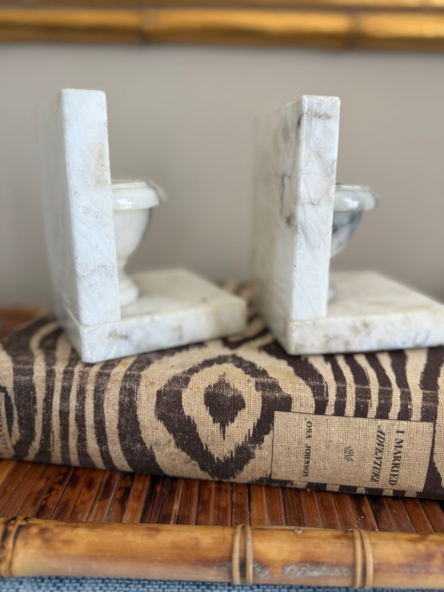 Vintage alabaster bird bath bookends