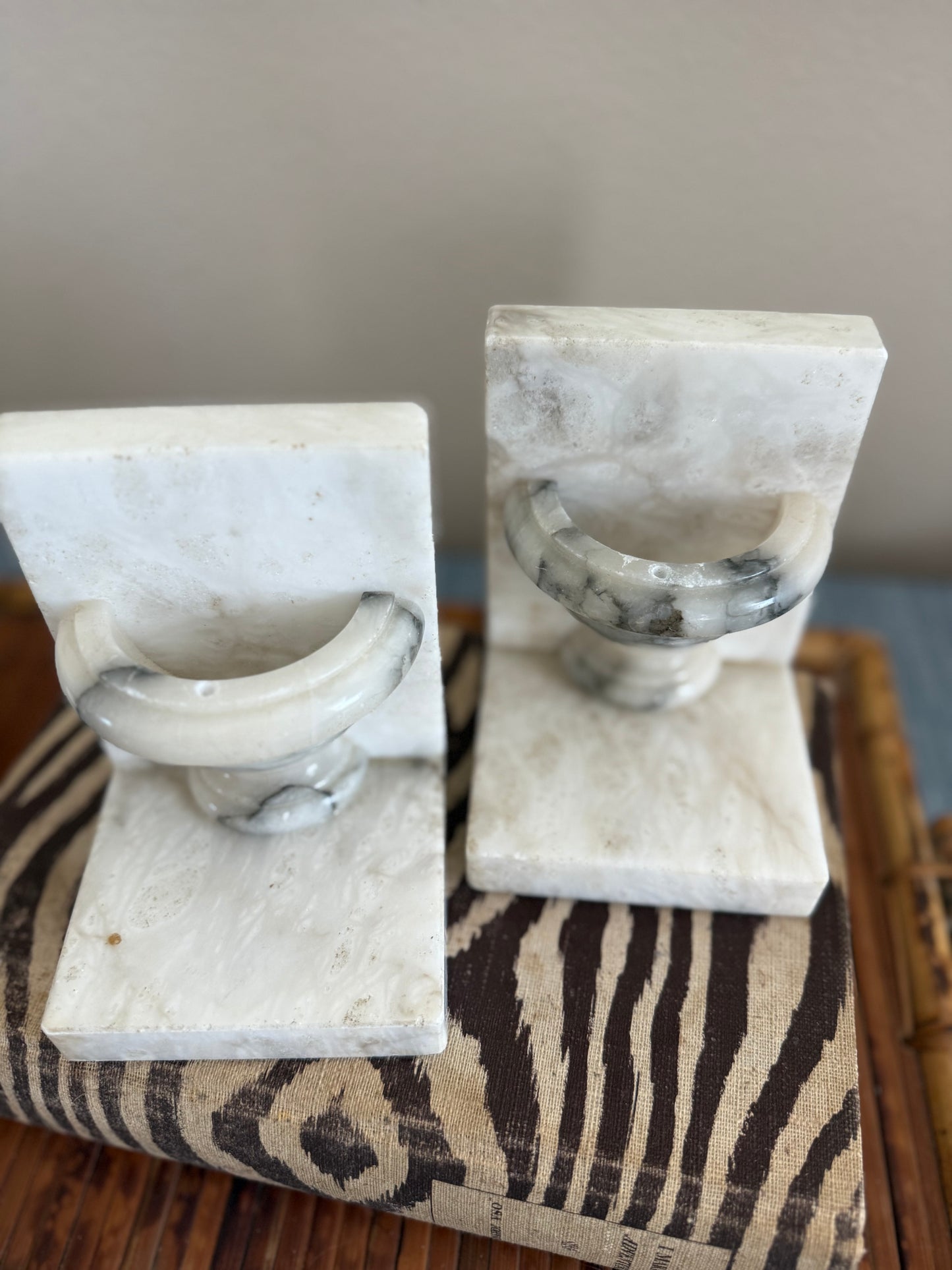 Vintage alabaster bird bath bookends
