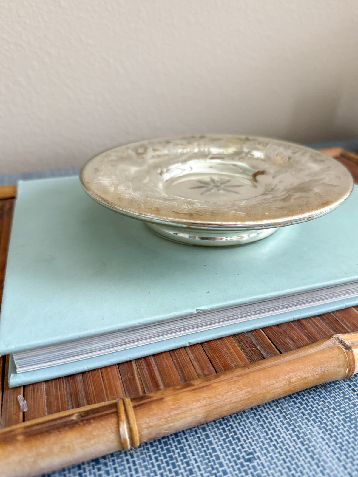 Antique mercury glass pedestal dish