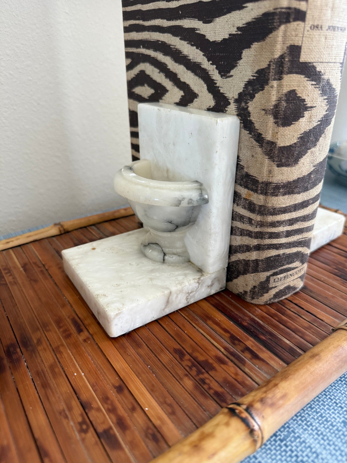 Vintage alabaster bird bath bookends