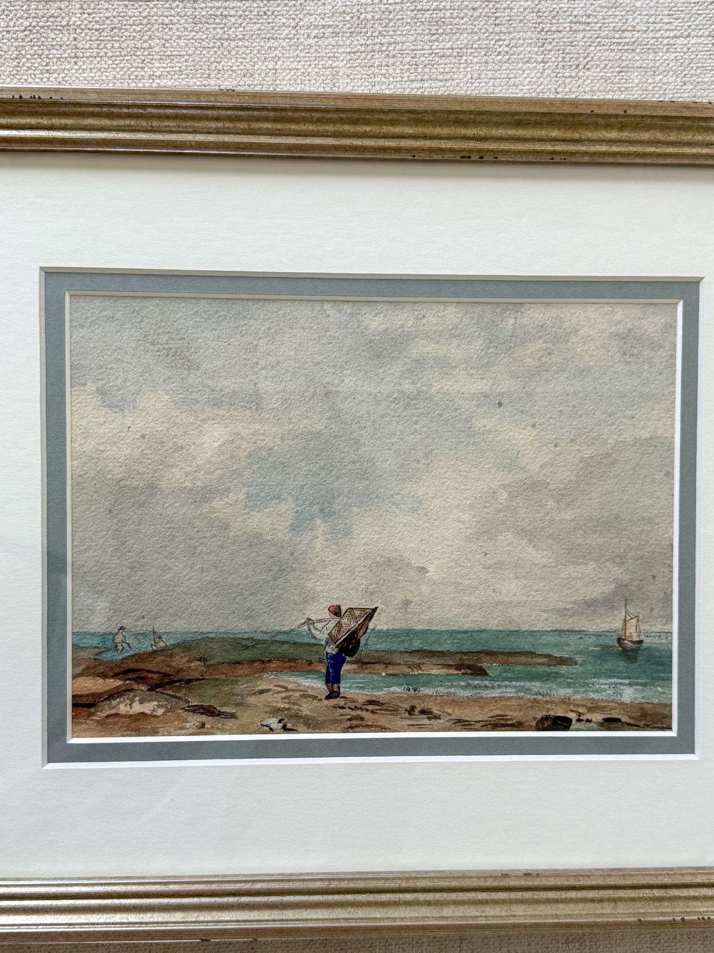 Vintage French coastal watercolor