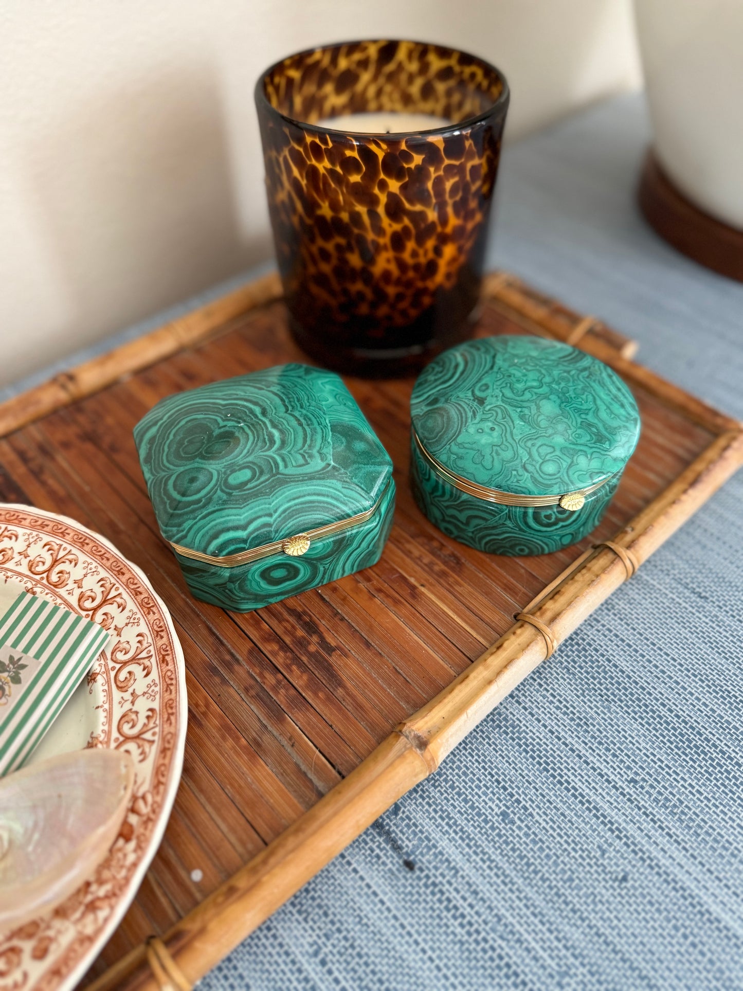 Pair of faux malachite boxes