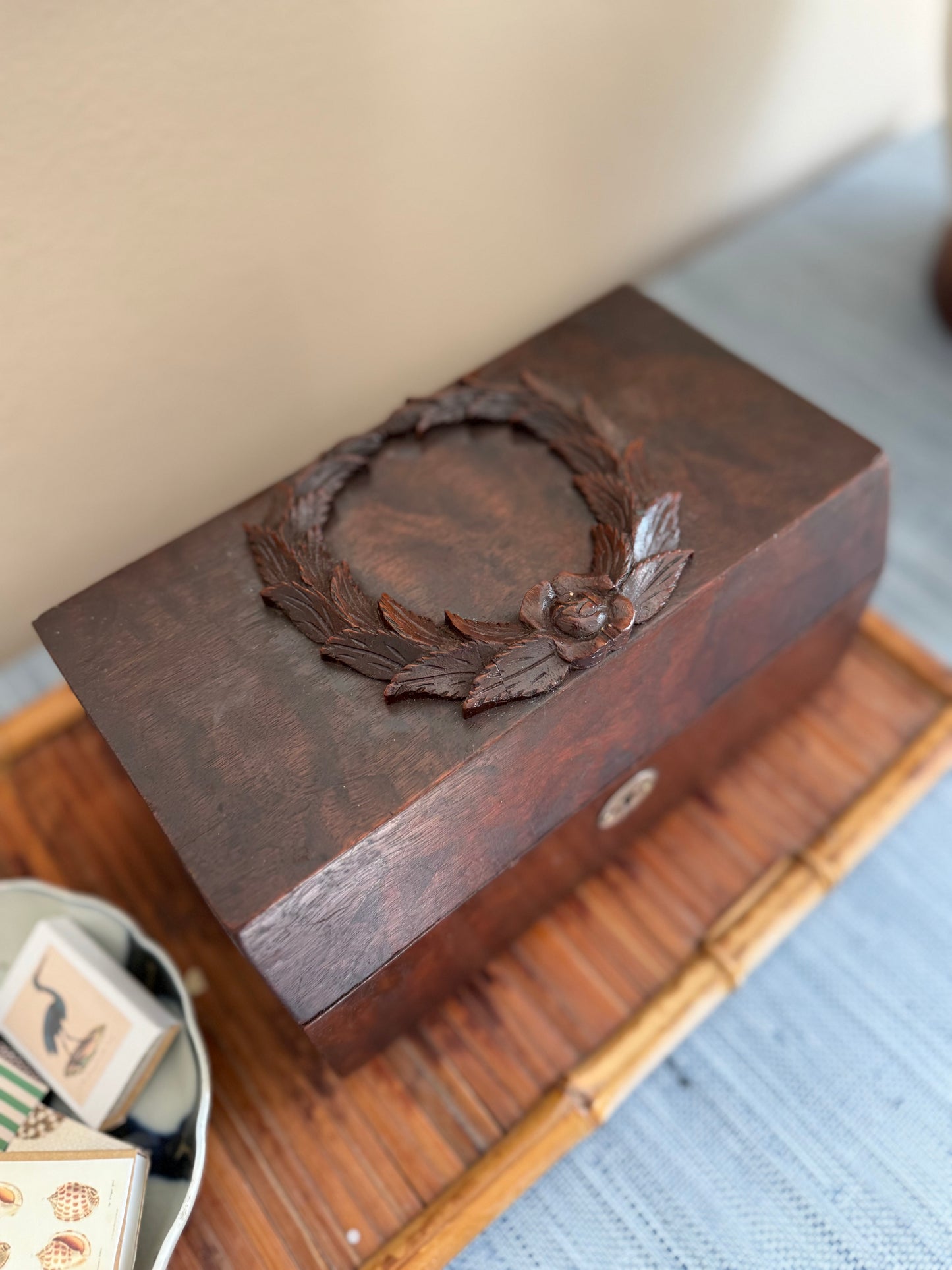 Vintage wood laurel wreath box