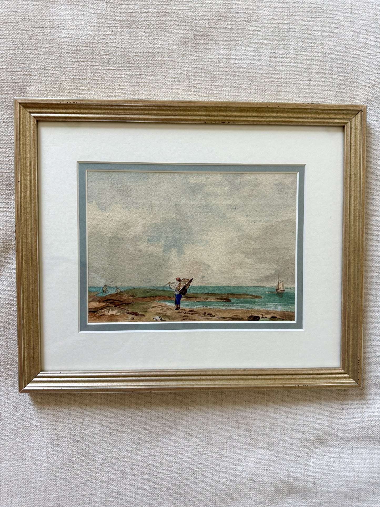 Vintage French coastal watercolor