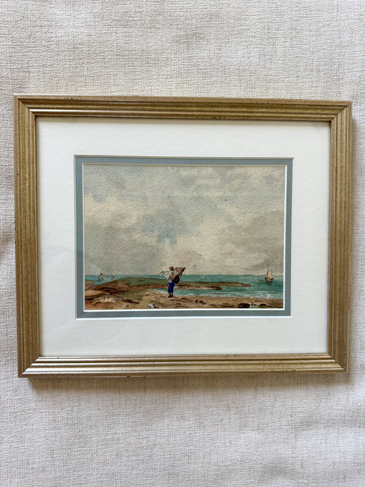 Vintage French coastal watercolor