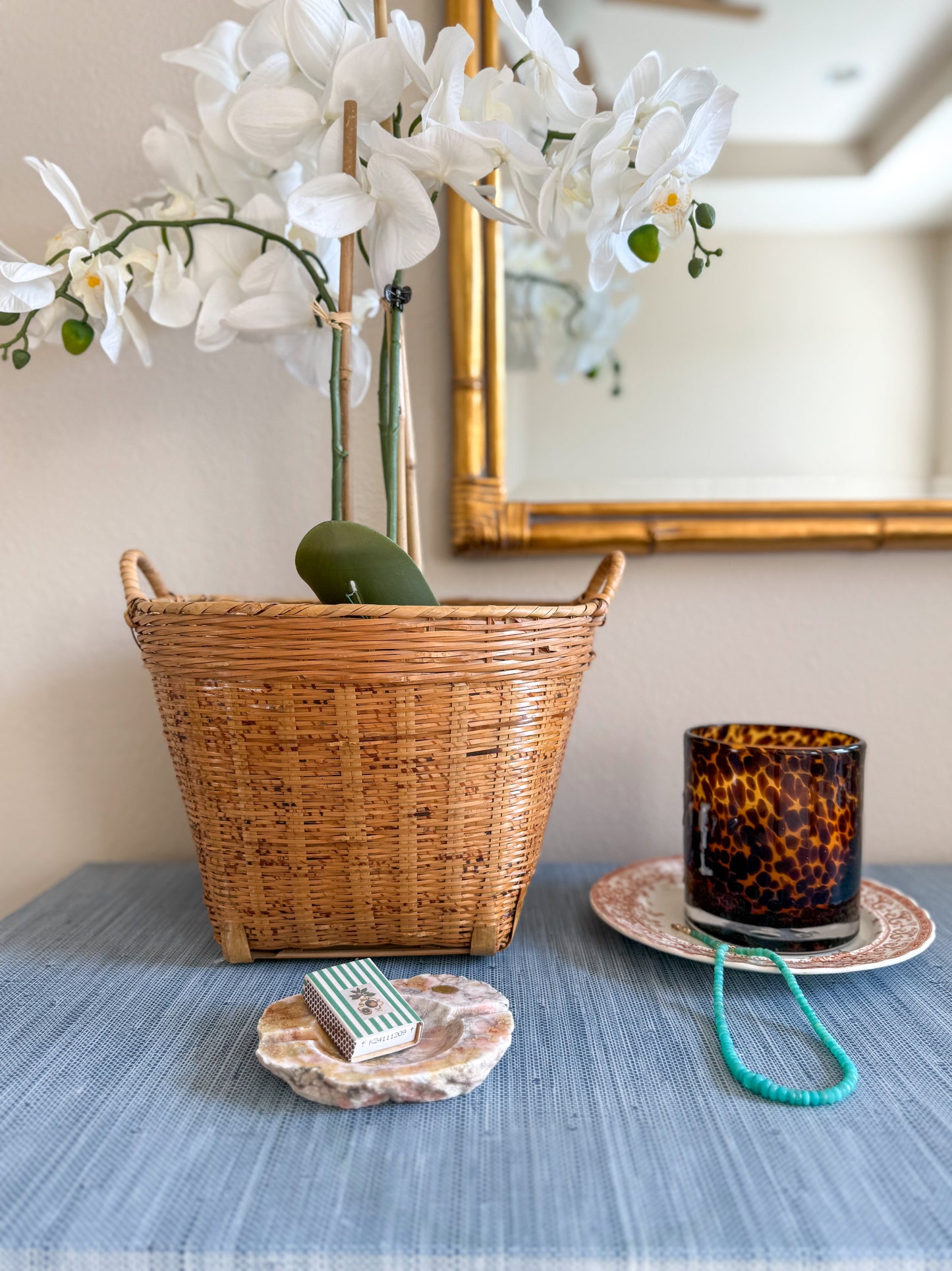 Vintage tortoise rattan basket