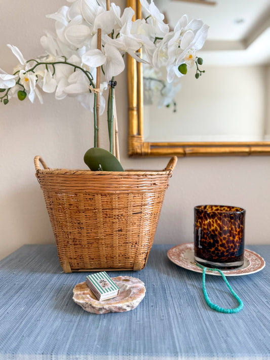 Vintage tortoise rattan basket