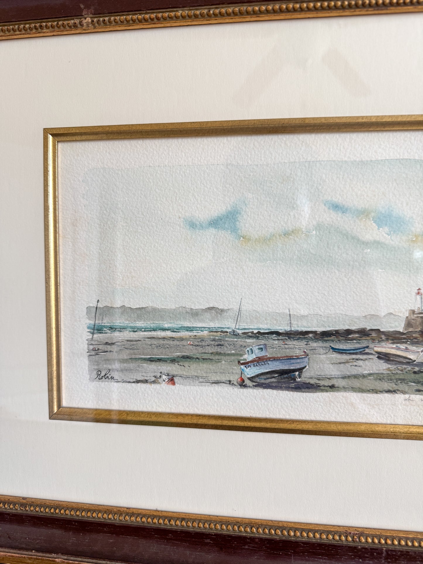 Antique coastal watercolor