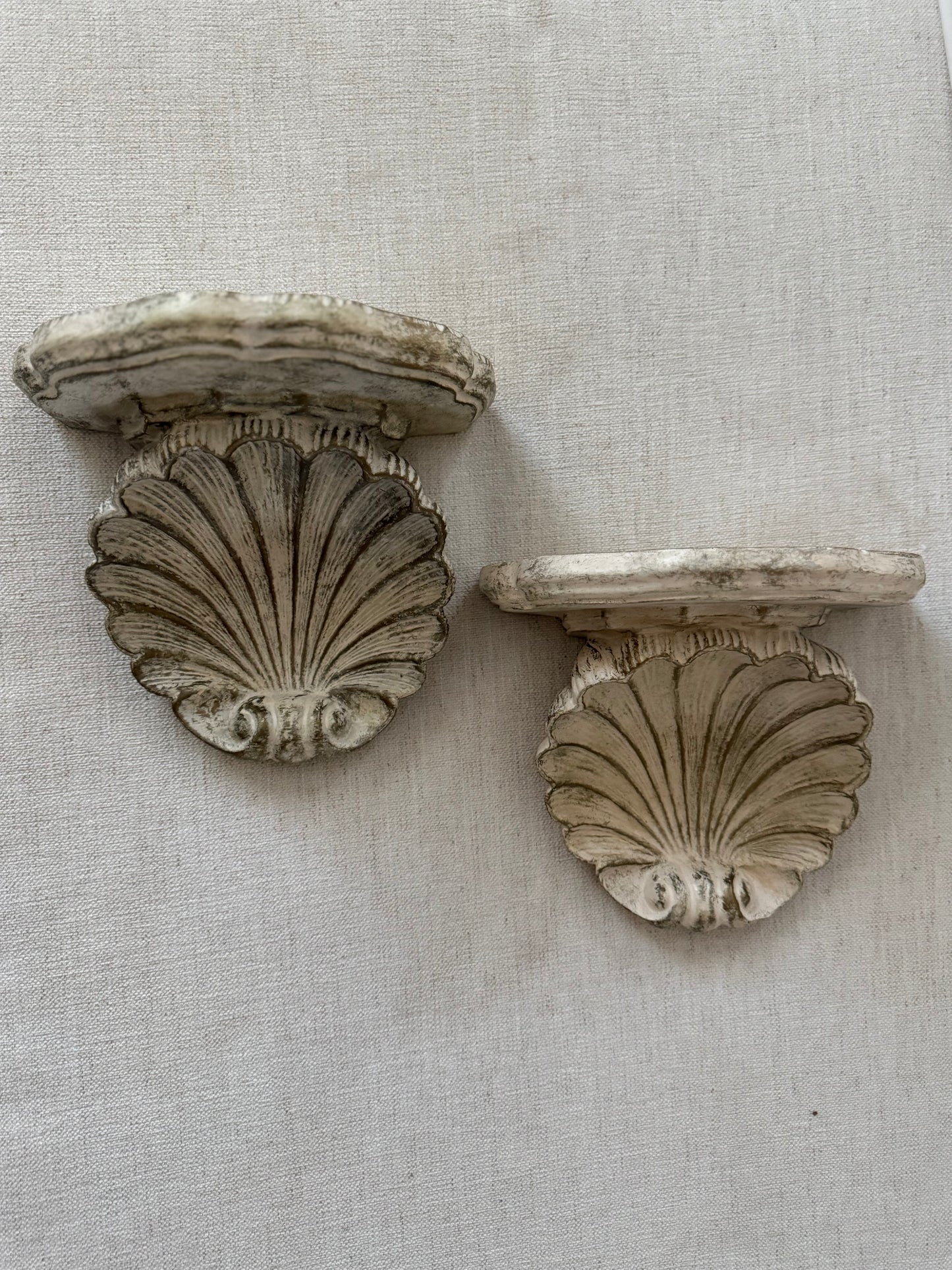 Vintage shell wall shelf sconce pair