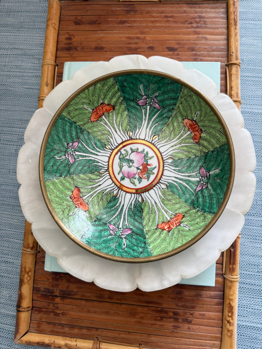 Vintage Bok Choy brass encased bowl