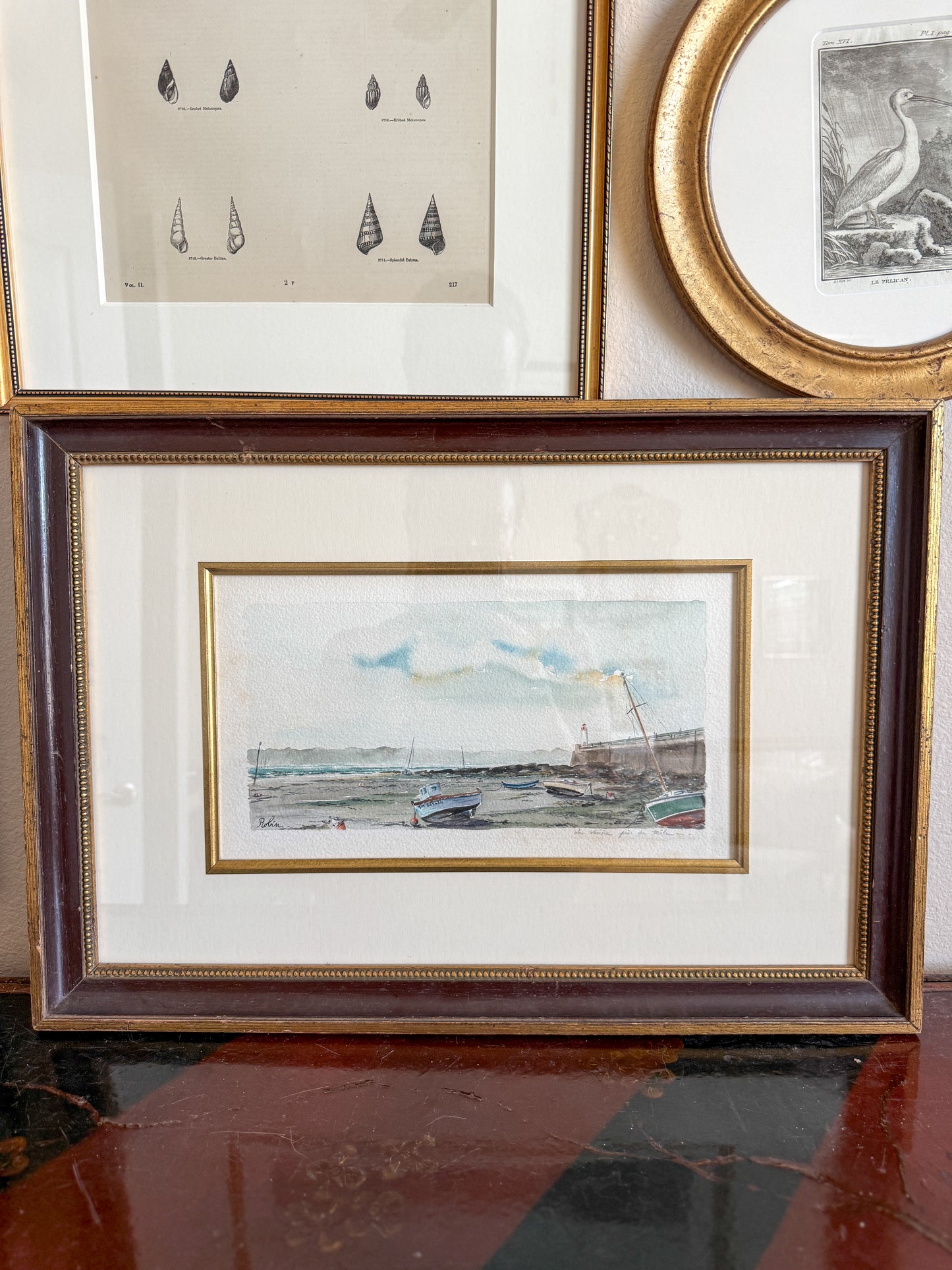 Antique coastal watercolor