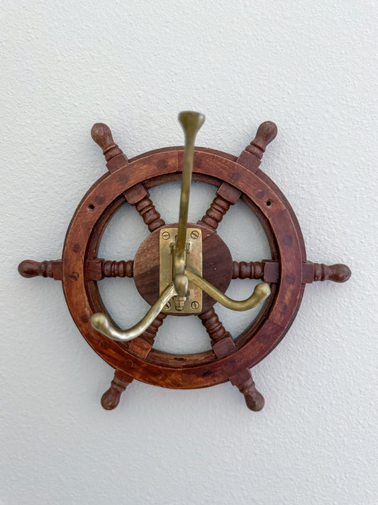 Vintage ship wheel coat hook