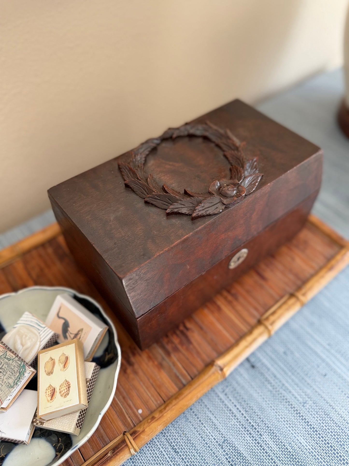Vintage wood laurel wreath box