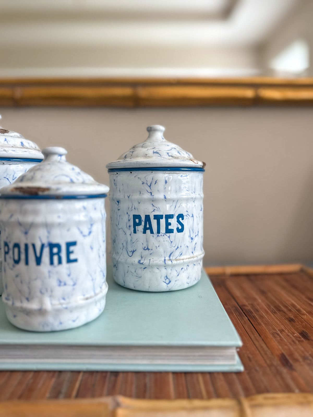 French enamelware kitchen canister set