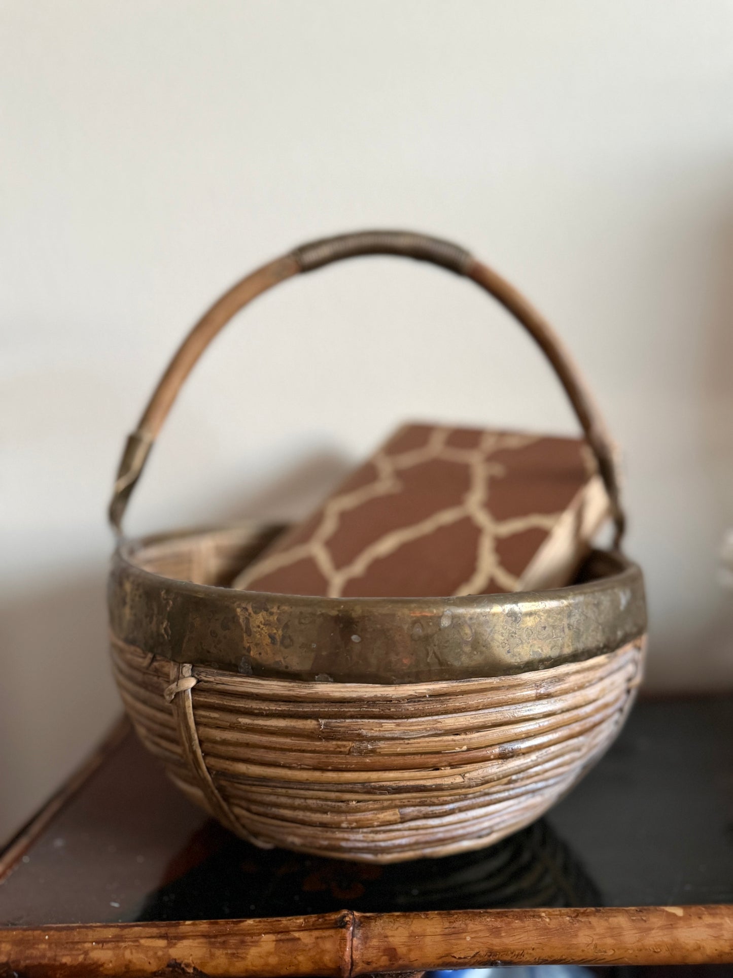 Vintage pencil reed basket bowl
