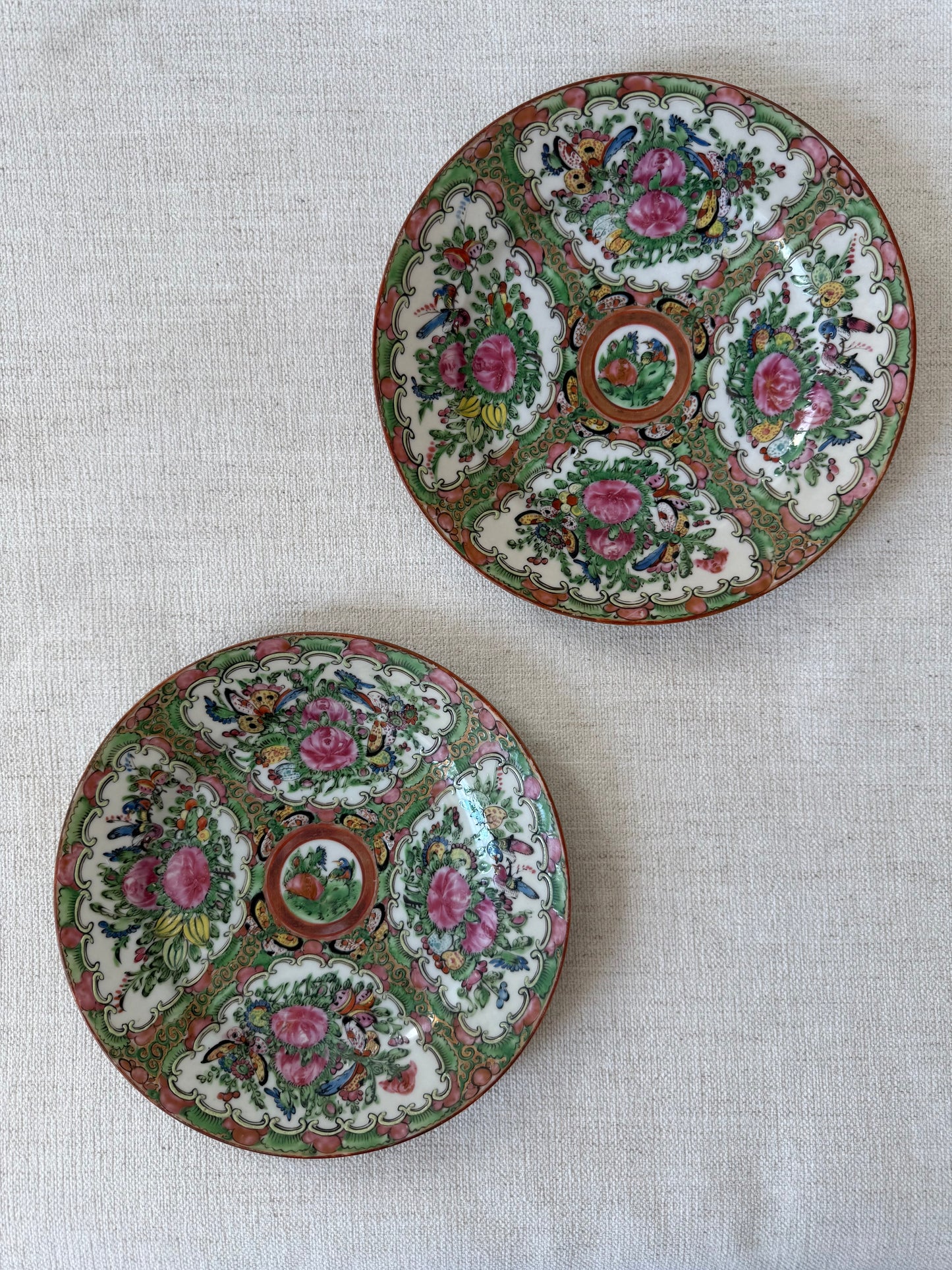 Pair of Vintage Rose Canton Plate