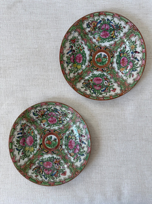 Pair of Vintage Rose Canton Plate