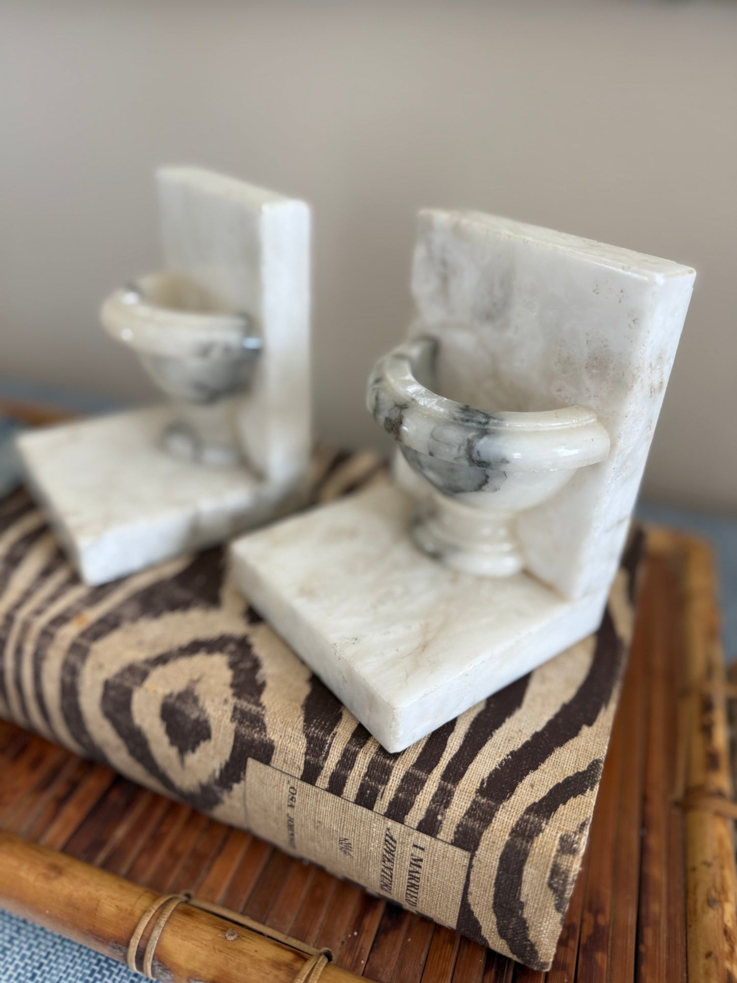 Vintage alabaster bird bath bookends