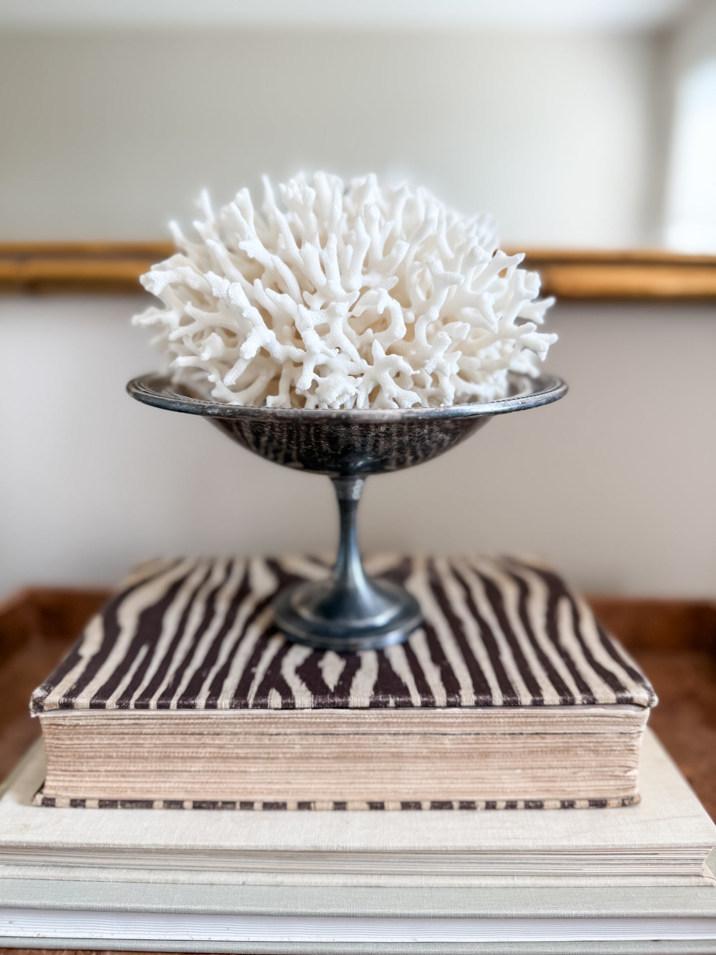 Silverplate compote & coral