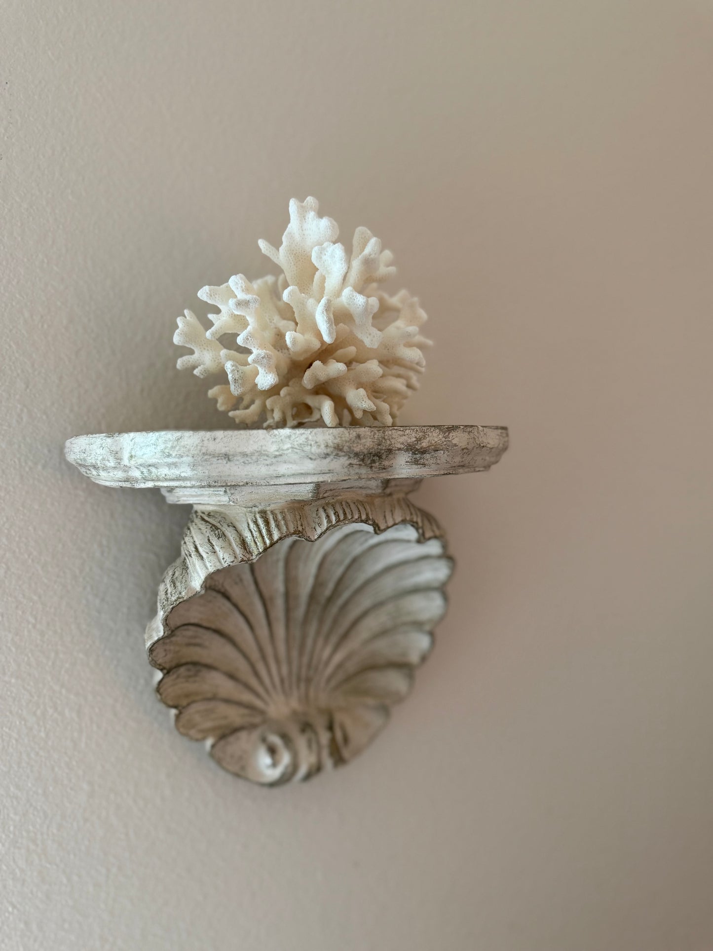 Vintage shell wall shelf sconce pair