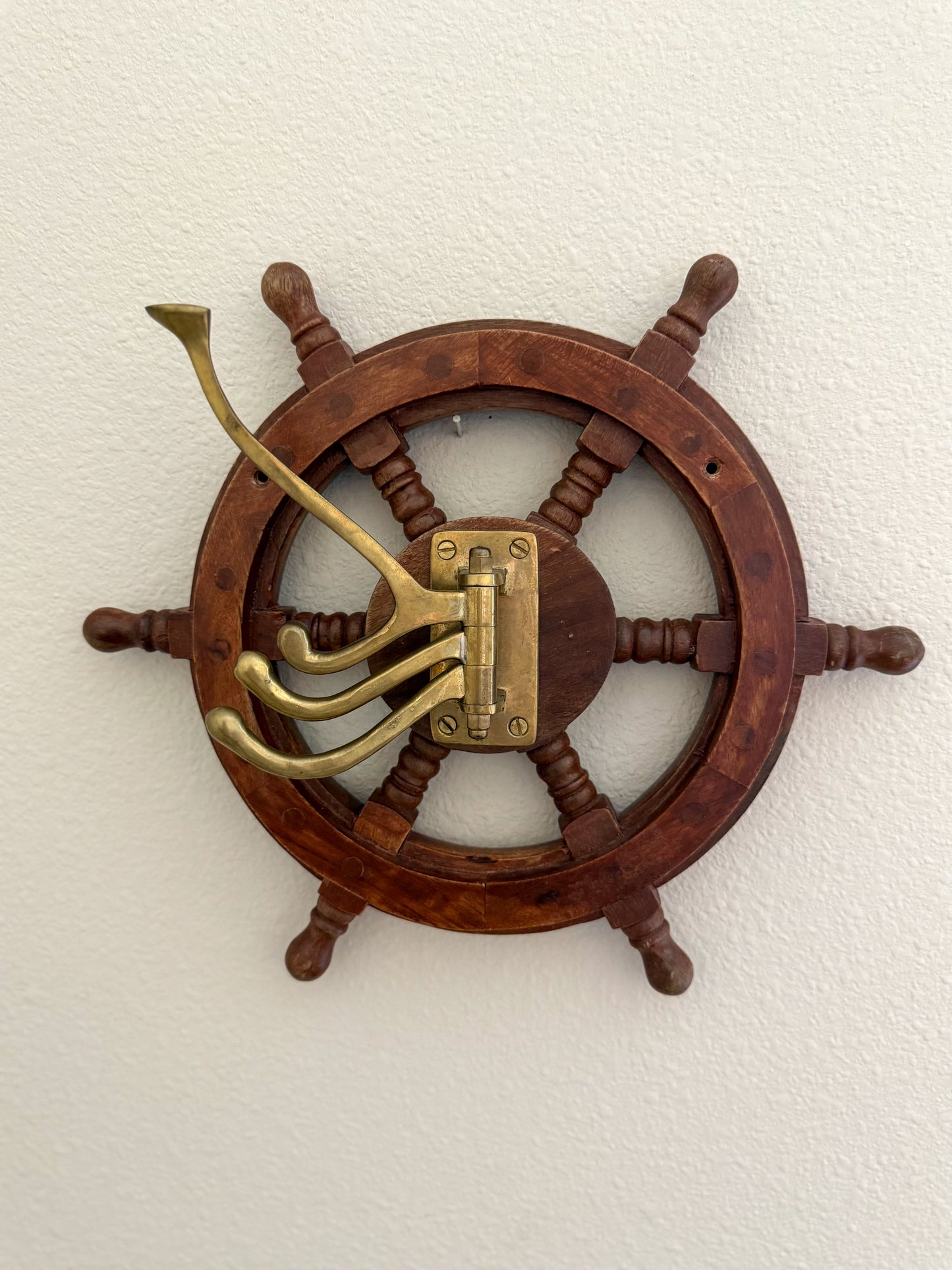 Vintage ship wheel coat hook