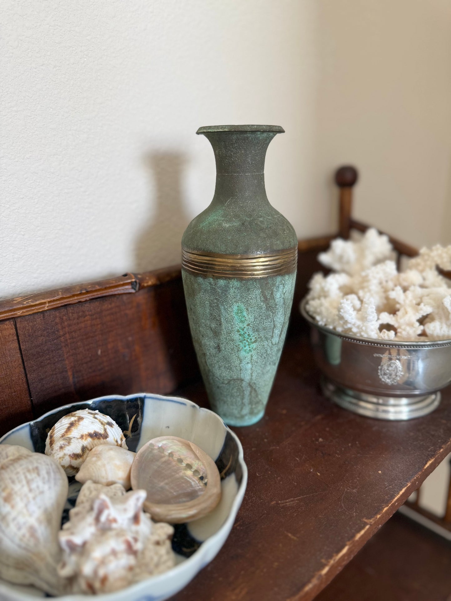 Vintage brass patina vase