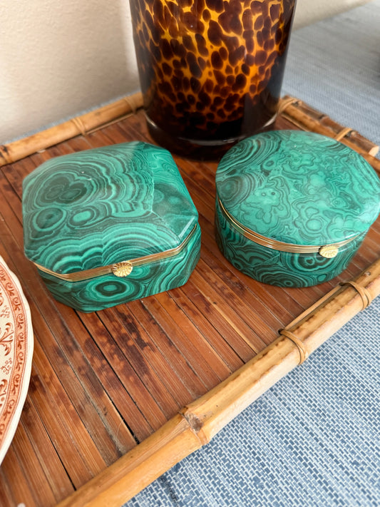 Pair of faux malachite boxes