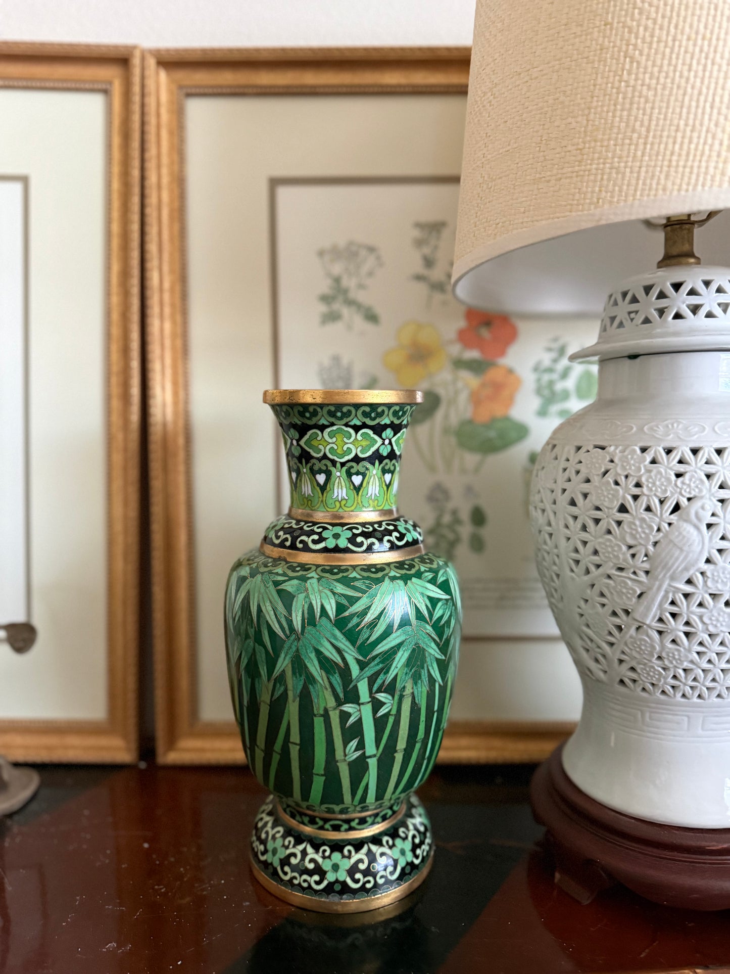 Vintage bamboo enamel vase