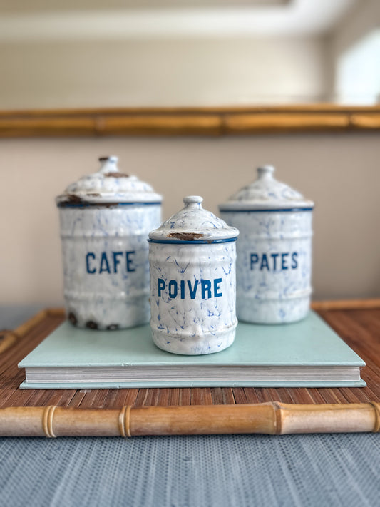 French enamelware kitchen canister set