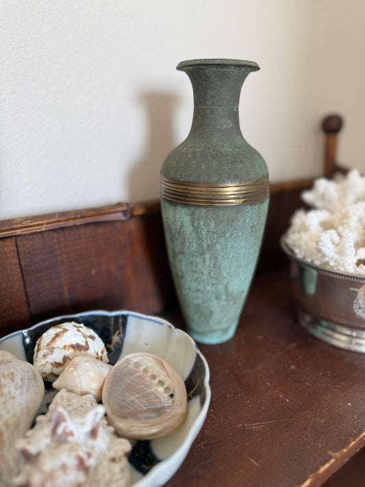 Vintage brass patina vase