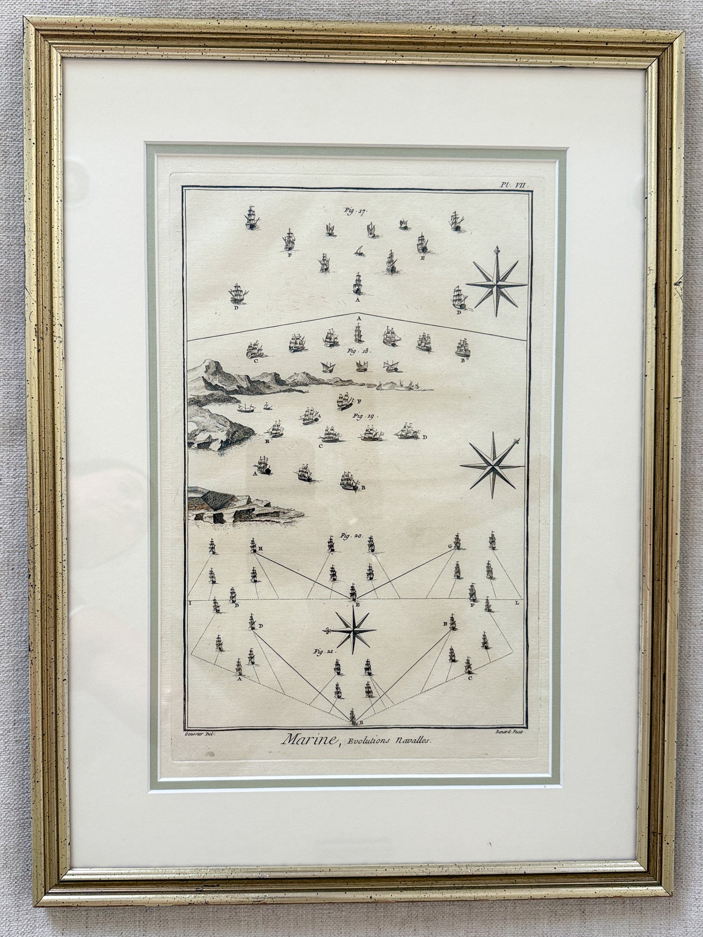 Antique sailing nautical boat engravings