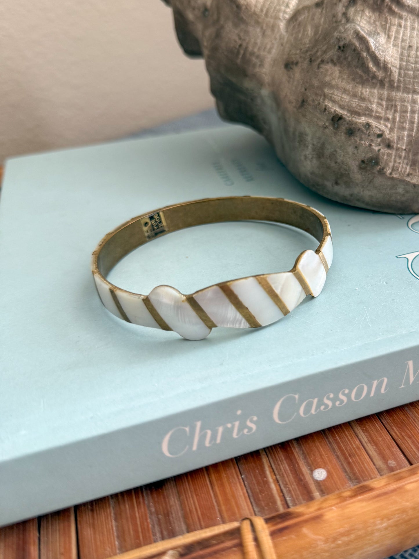 Vintage mother of pearl and brass bangle
