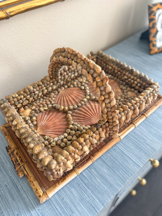 Vintage folk art style shell tray