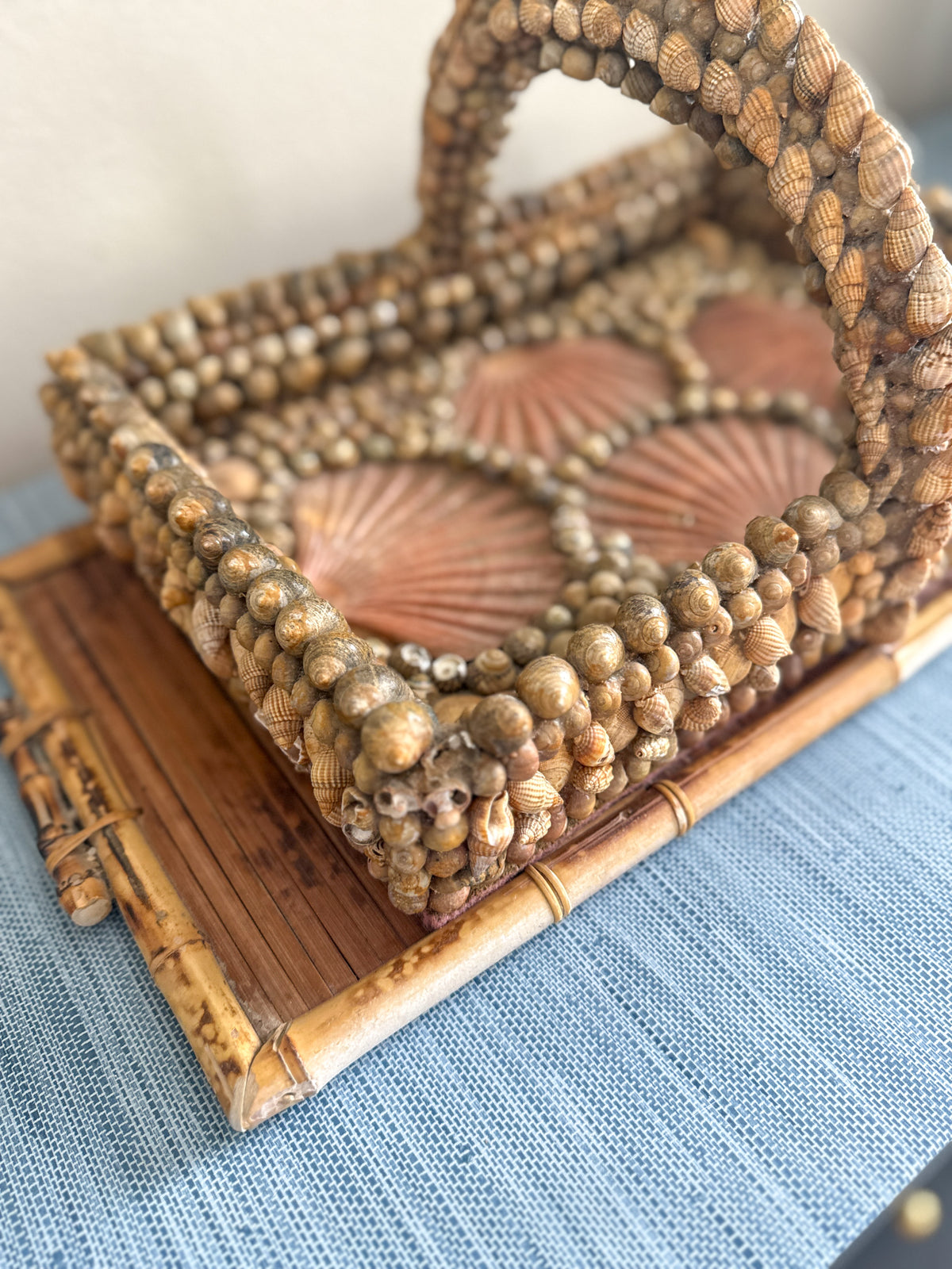 Vintage folk art style shell tray
