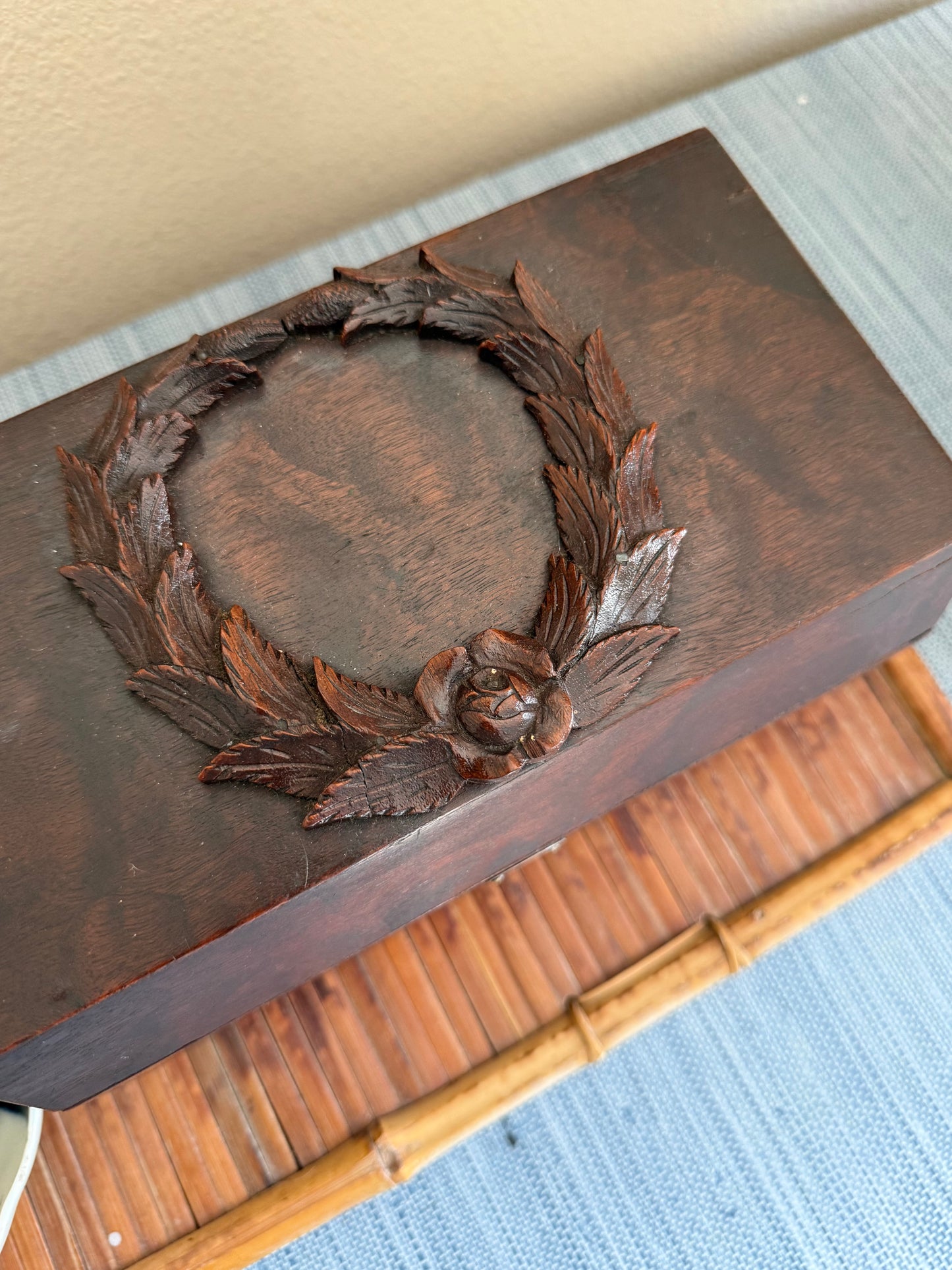 Vintage wood laurel wreath box