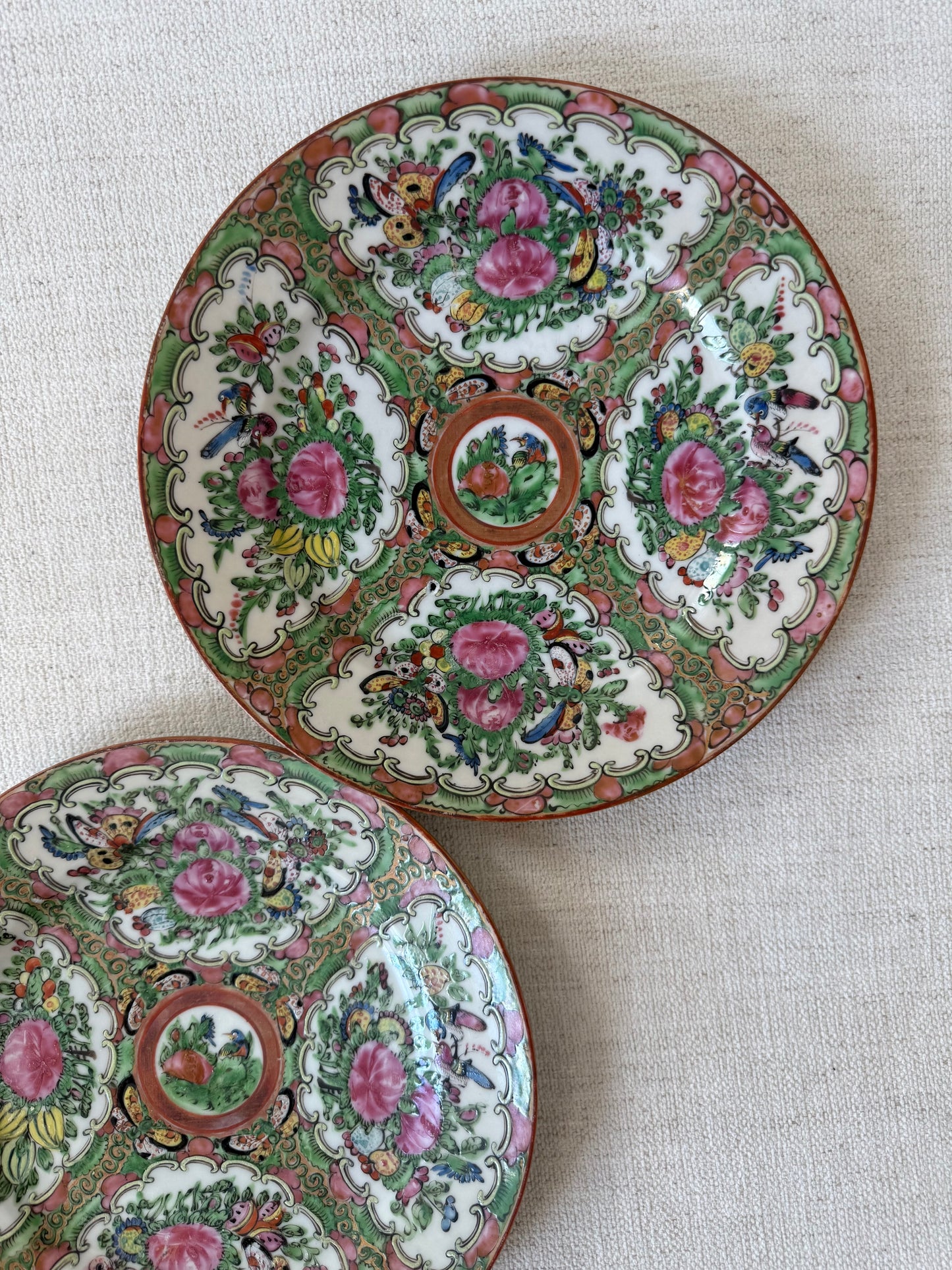 Pair of Vintage Rose Canton Plate
