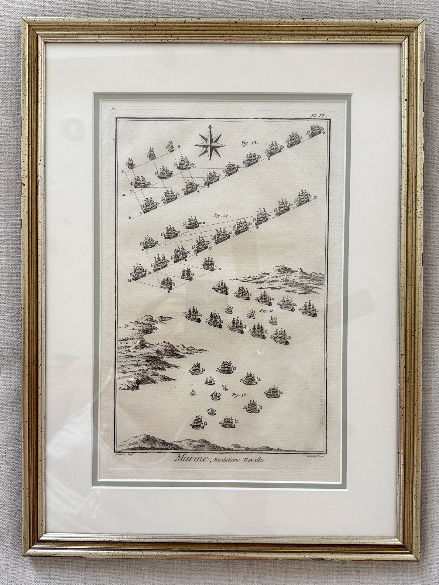 Antique sailing nautical boat engravings