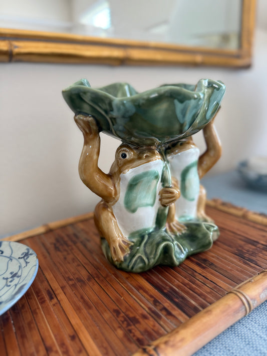 Vintage Majolica style frog compote