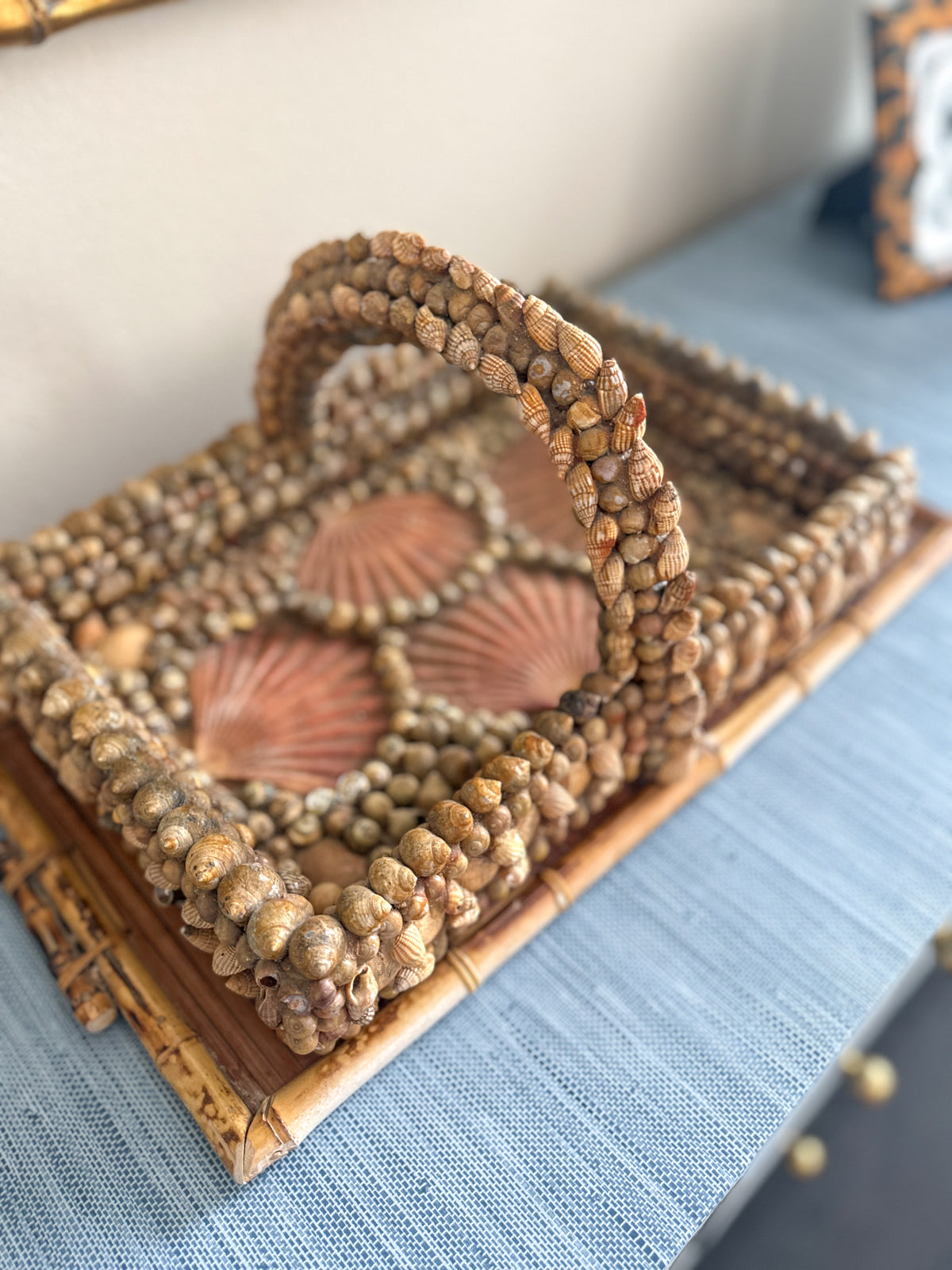 Vintage folk art style shell tray