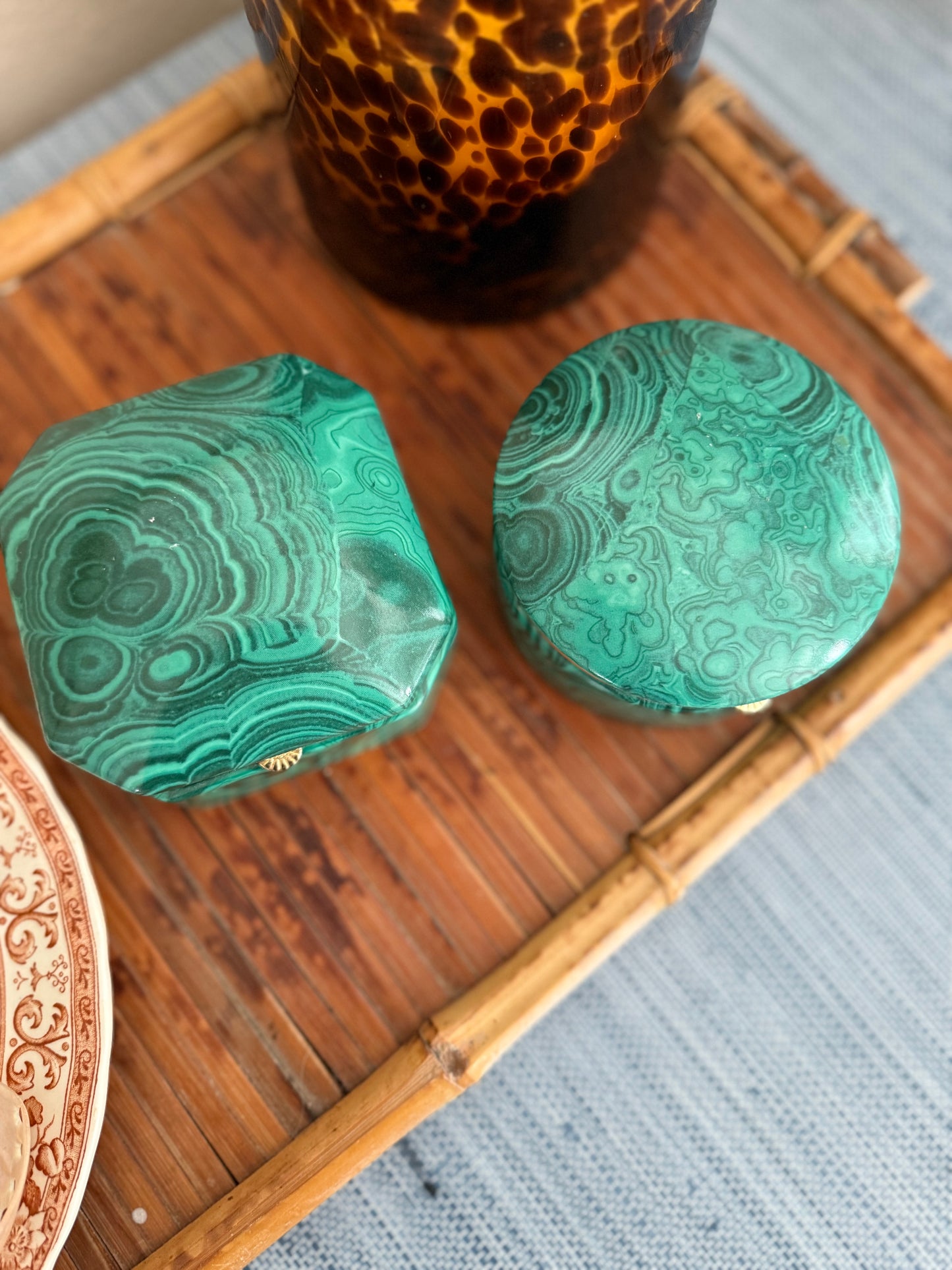 Pair of faux malachite boxes