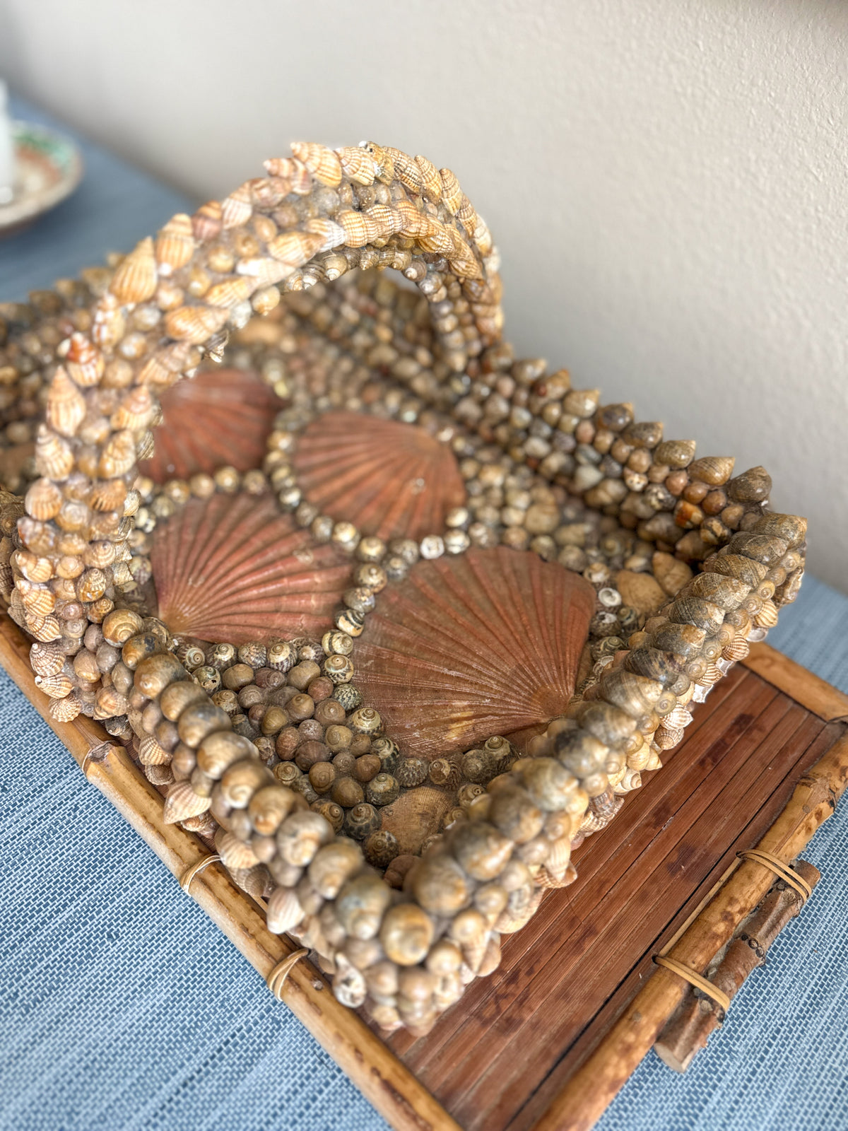 Vintage folk art style shell tray