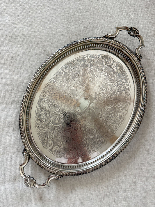 Vintage Cavalier Silver Plate Oval Gallery Tray