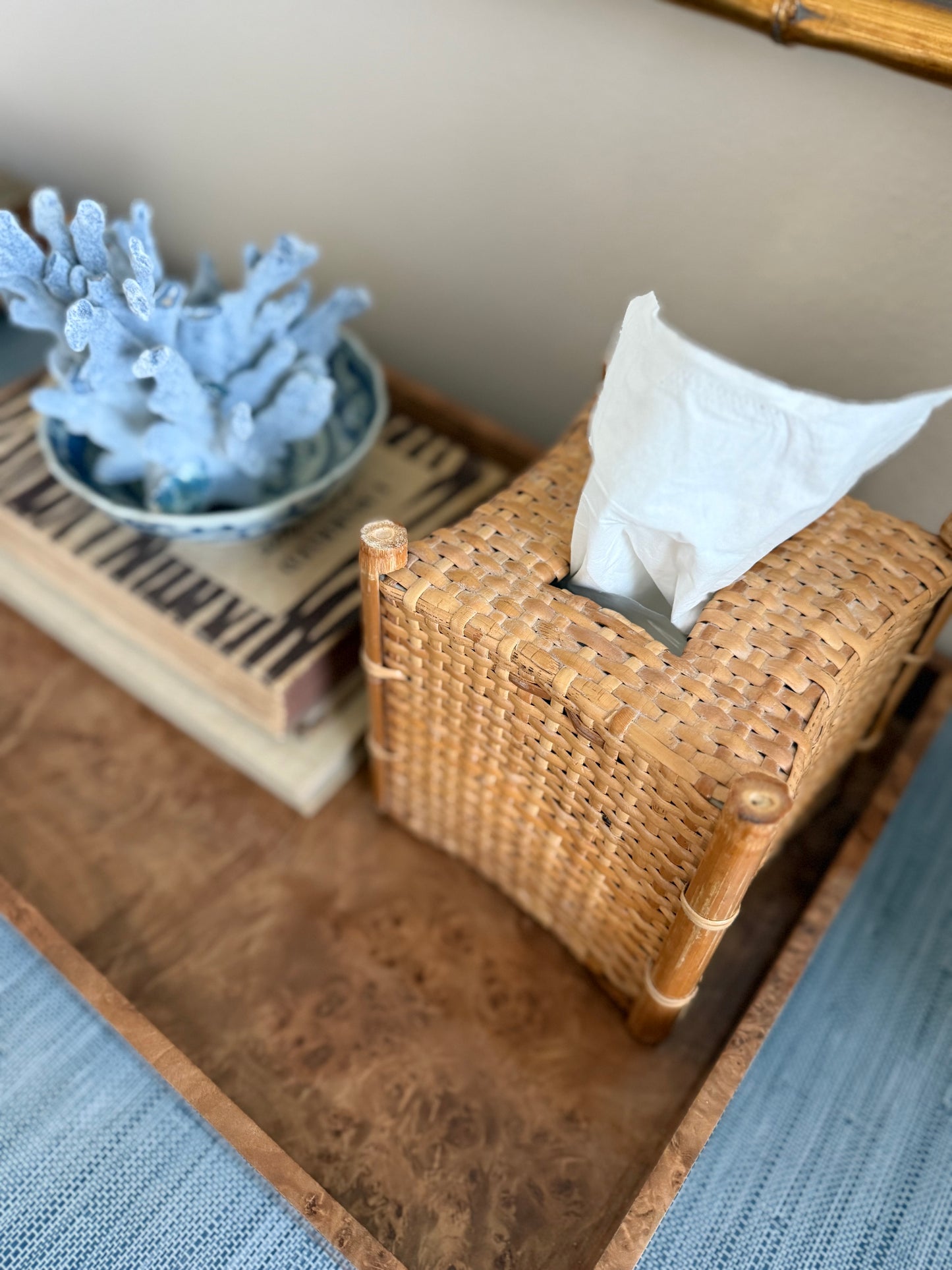Vintage rattan tissue cover