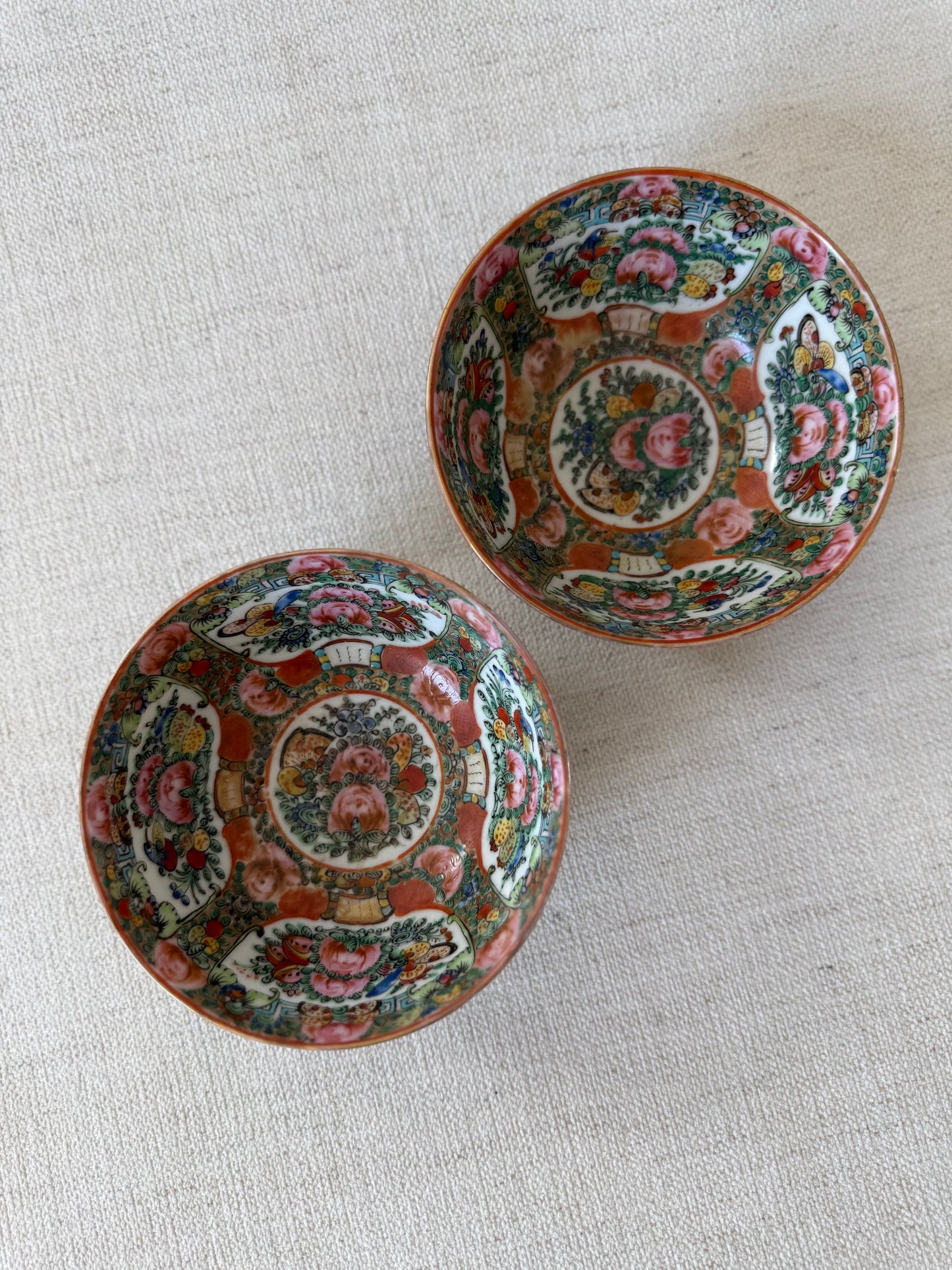 Pair of Rose Canton bowls