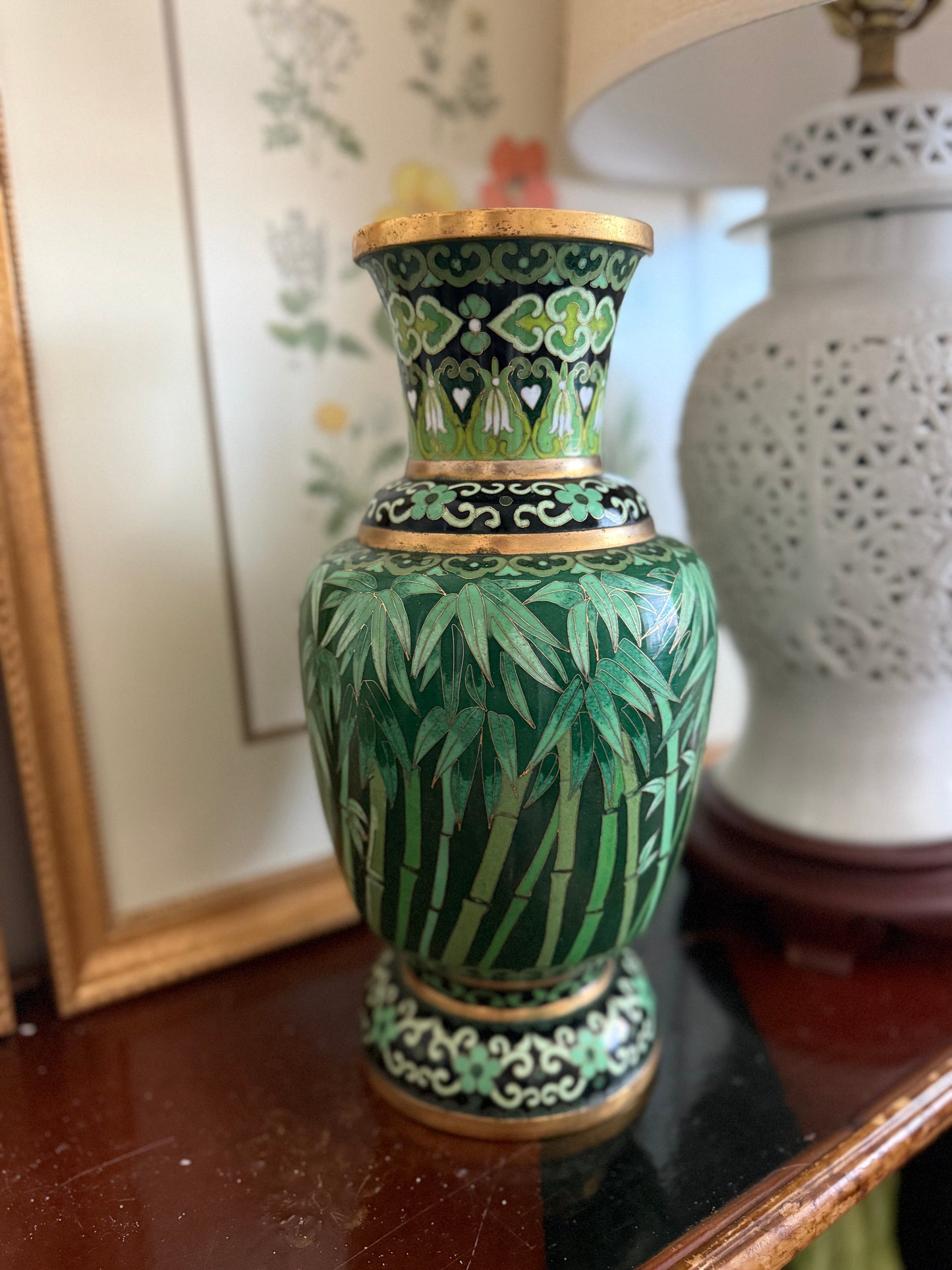 Vintage bamboo enamel vase