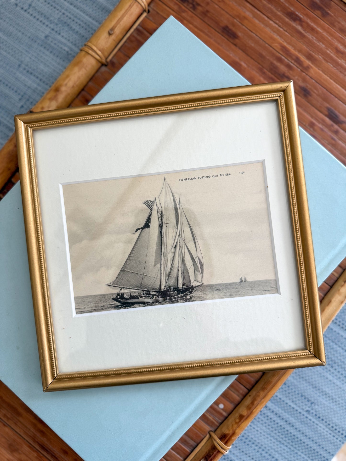 Vintage black + white sailing postcard