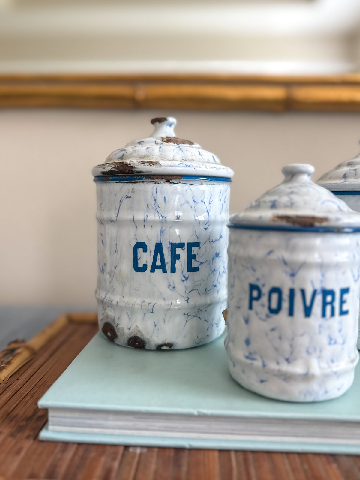 French enamelware kitchen canister set