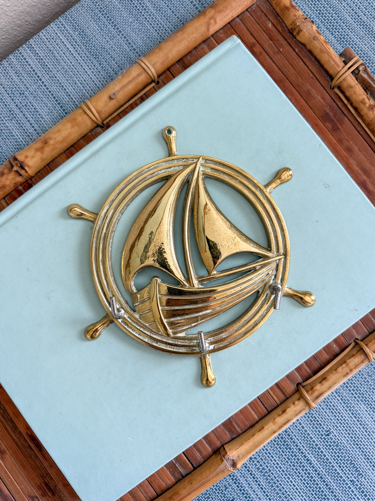 Vintage brass sailboat key hook