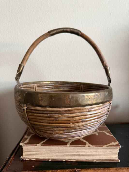 Vintage pencil reed basket bowl